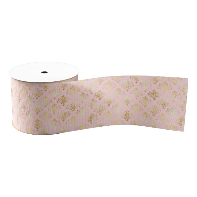 Lazo De Tela Gruesa Glam Gold Pink Damask (Carrete)