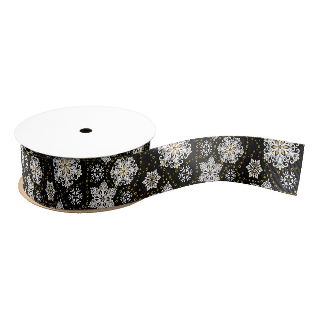Lazo De Tela Gruesa Glam Golden Snowflakes (Carrete)