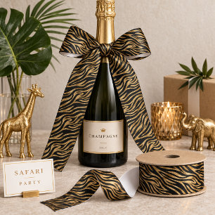 Lazo De Tela Gruesa Glam Safari Patrón de piel de cebra negro oro ID11