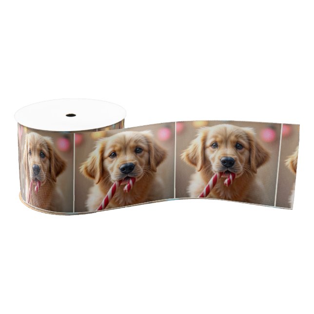 Lazo De Tela Gruesa Golden Retriever Puppy With a Candy Cane (Carrete)