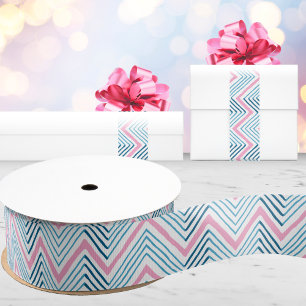 Lazo De Tela Gruesa Gran Chevron Zag en Rosa y Aqua