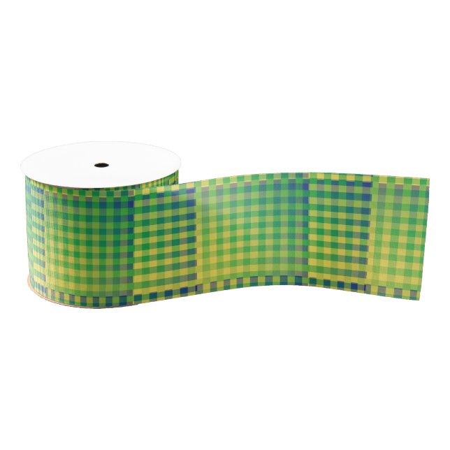Lazo De Tela Gruesa Green Blue Checker Abstract Pattern (Carrete)