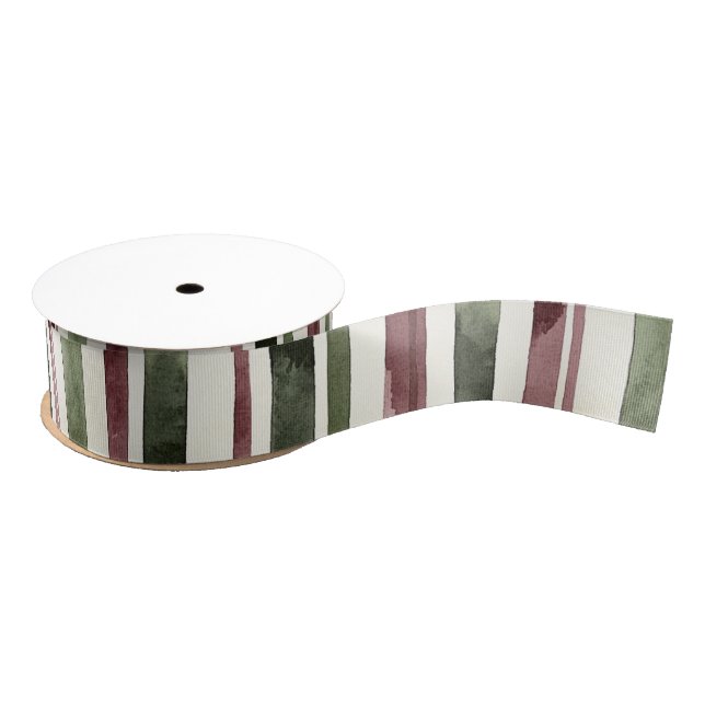 Lazo De Tela Gruesa Green Burgundy Red Cream Stripes Christmas (Carrete)