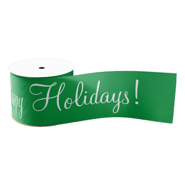 Lazo De Tela Gruesa Green Happy Holidays Script Moderno Xmas (Carrete)