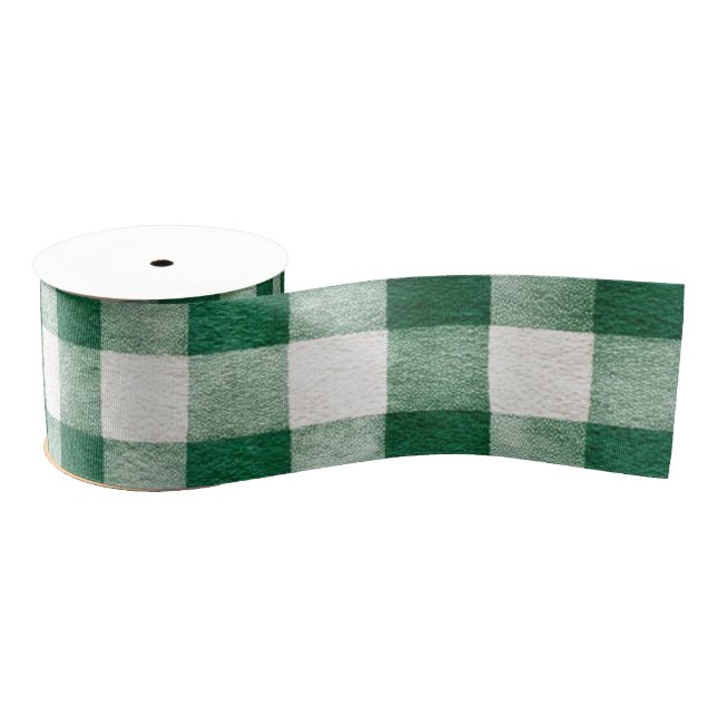 Lazo De Tela Gruesa Green Plaid Stripes Christmas (Carrete)
