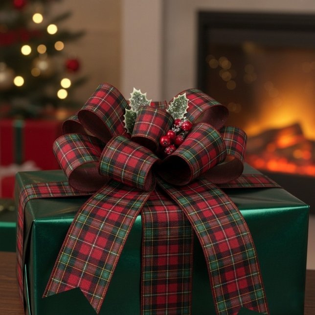 Lazo De Tela Gruesa Green Red Plaid Christmas  (Green Red Plaid Christmas Grosgrain Ribbon)