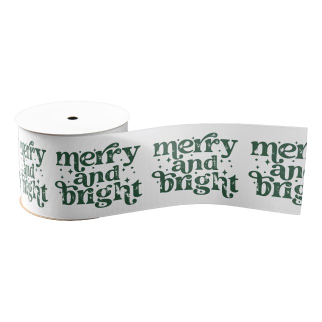 Lazo De Tela Gruesa Green & White Christmas Merry & Bright Holiday (Carrete)