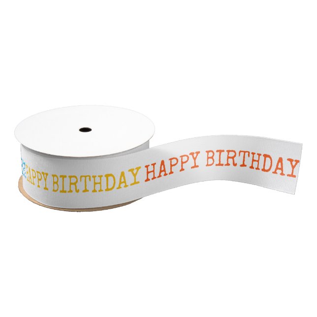 Lazo De Tela Gruesa Happy Birthday Yellow Orange Pink Blue Typography (Carrete)