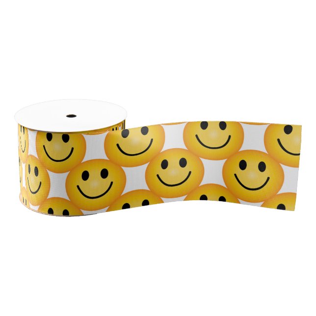 Lazo De Tela Gruesa Happy Smiley Face Emoji Printed Ribbon (Carrete)