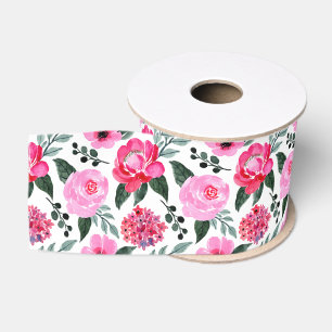 Lazo De Tela Gruesa Hermoso patrón floral acuarela de invierno rosa ro