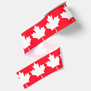 Lazo De Tela Gruesa Hoja de arce canadiense. Patriótico. Rojo y blanco