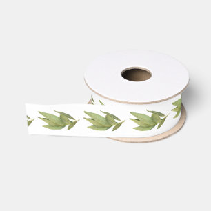 Lazo De Tela Gruesa HOJAS DE LAUREL FRESCO Cinta de Grosgrain de 1,5"