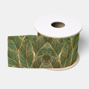 Lazo De Tela Gruesa Hojas de oro bosque verde patrón elegante