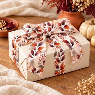 Lazo De Tela Gruesa Hojas de otoño terracota y borgoña   Boho Otoño