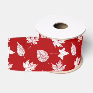 Lazo De Tela Gruesa Hojas otoñales - blanco y rojo oscuro
