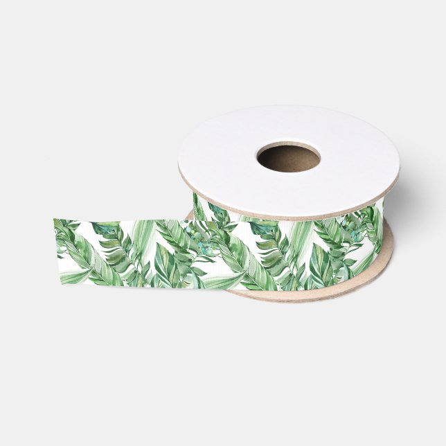 Lazo De Tela Gruesa Hojas verdes tropicales   (Carrete)
