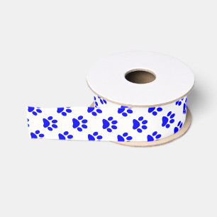 Lazo De Tela Gruesa Huellas de gato/perro/animal azul sobre blanco de