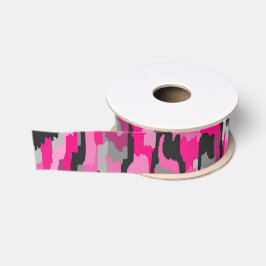 Lazo De Tela Gruesa Impresión abstracta rosa y negra 