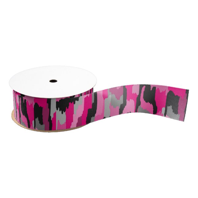Lazo De Tela Gruesa Impresión abstracta rosa y negra  (Carrete)