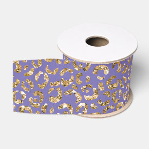 Lazo De Tela Gruesa Impresión de leopardo de Purpurina Purple Gold
