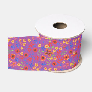 Lazo De Tela Gruesa Impresión floral retro de moda, cinta de grosgrana