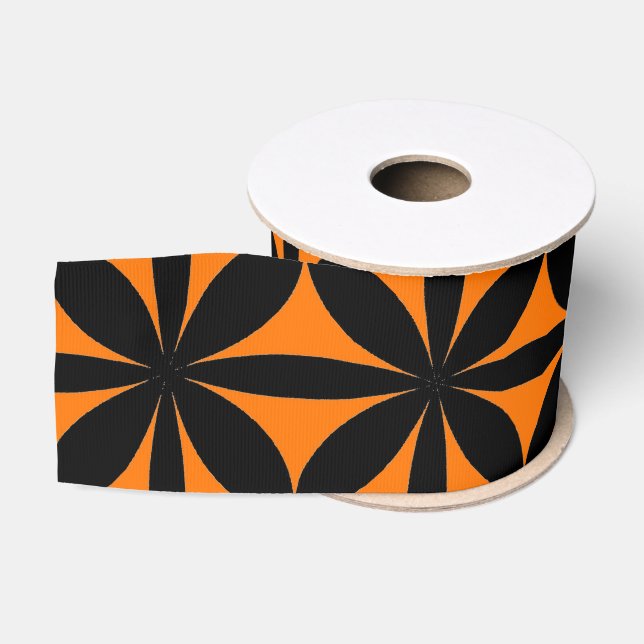 Lazo De Tela Gruesa Impresión retro/negra impresionante y Naranja mode (Carrete)