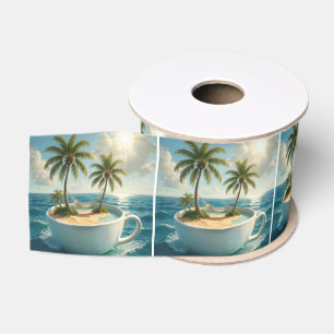 Lazo De Tela Gruesa Isla tropical con hamaca en una taza de té