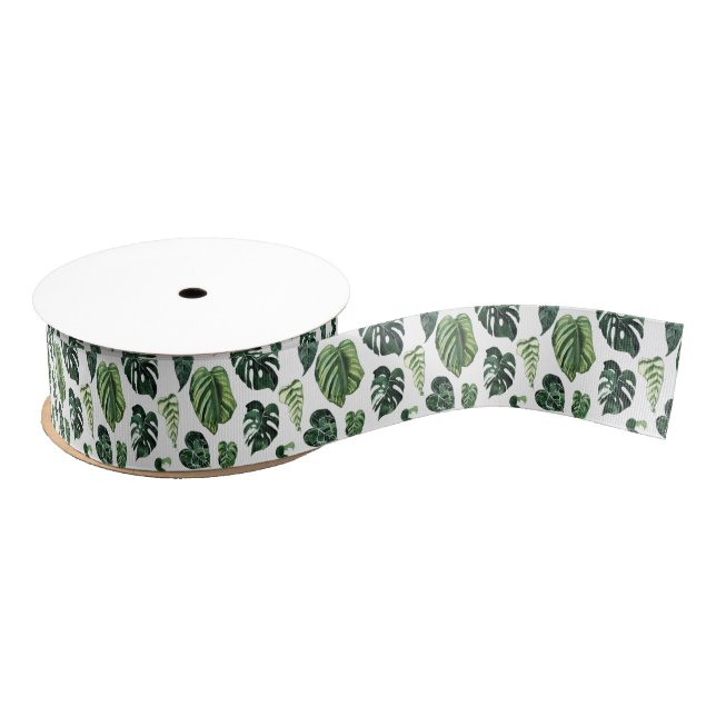 Lazo De Tela Gruesa Jungle Leaves Clear Image Grosgrbon Ribbon (Carrete)