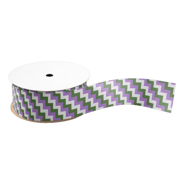 Lazo De Tela Gruesa Lavanda, Chevron verde y blanco Zigzag (Carrete)