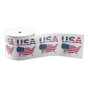 Lazo De Tela Gruesa Letras Patrióticas de EE. UU. y Bandera Americana