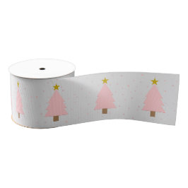 Lazo De Tela Gruesa Línea de árbol de navidad rosado, gris de estrella