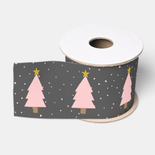 Lazo De Tela Gruesa Línea de árbol de navidad rosado, gris de estrella
