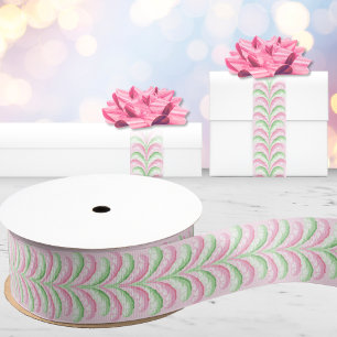 Lazo De Tela Gruesa Línea de Plumas en Rosa y Verde Fiesta Emplumada