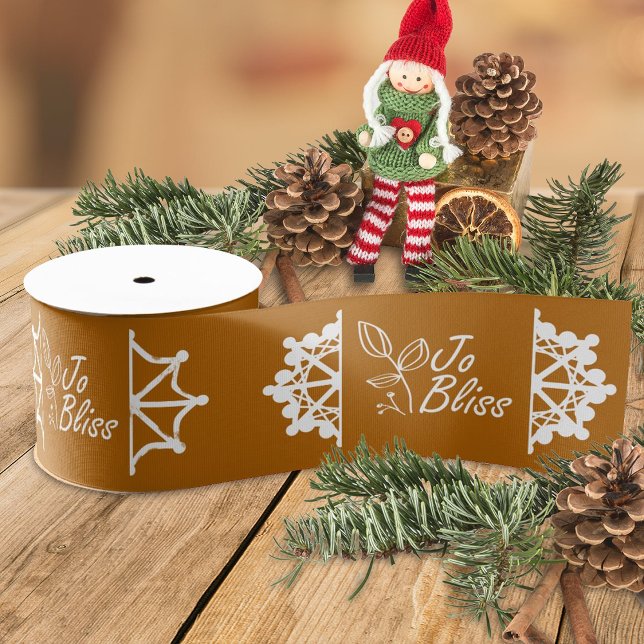 Lazo De Tela Gruesa Logo de Golden Brown White Business, promoción de  (terracotta ribbon with white business logo, brown company holiday christmas gift ribbon, snowflakes)
