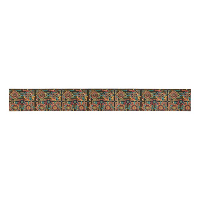 Lazo De Tela Gruesa Lujoso Teal "Sueño Azteca" Crafting Grosgrain Ri (Anverso)
