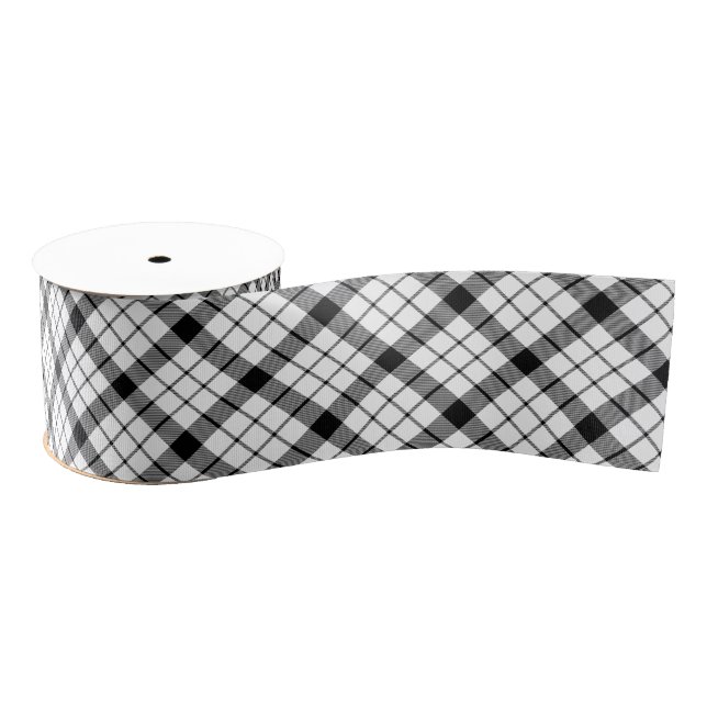 Lazo De Tela Gruesa MacFarlane tartan blanco negro plaid (Carrete)