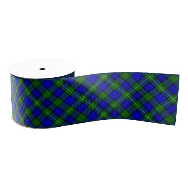 Lazo De Tela Gruesa MacKenzie tartan dorada verde azul (Carrete)