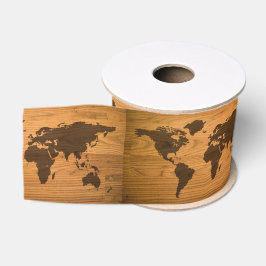 Lazo De Tela Gruesa Mapa del mundo en el grano de madera
