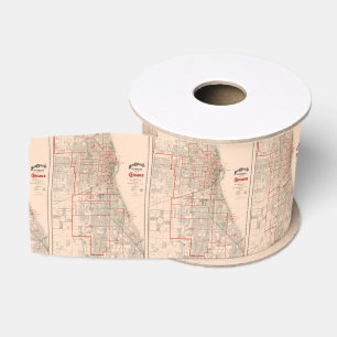 Lazo De Tela Gruesa Mapa viejo del vintage de Chicago - 1893