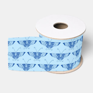 Lazo De Tela Gruesa Mariposa Art Déco estilizada - cobalto y azul páli
