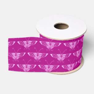 Lazo De Tela Gruesa Mariposa Art Déco estilizada - magenta y rosa