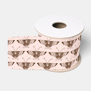 Lazo De Tela Gruesa Mariposa estilizada Art Deco - chocolate y melocot