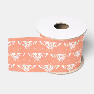 Lazo De Tela Gruesa Mariposa estilizada Art Deco - naranja coral