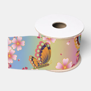 Lazo De Tela Gruesa Mariposas japonesas en medio del Sakura florecen e