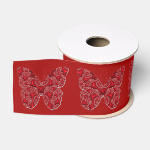 Lazo De Tela Gruesa Mariposas Rojas Elegantes y Ornamentadas