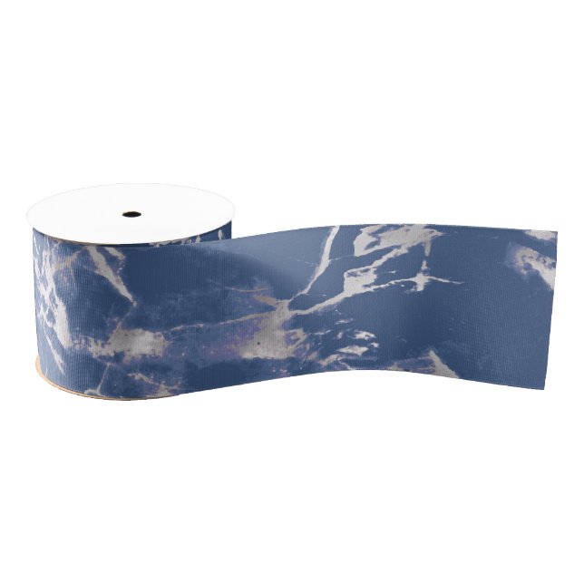 Lazo De Tela Gruesa Mármol plateado azul (Carrete)