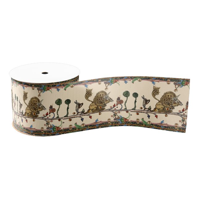 Lazo De Tela Gruesa MEDIEVAL BESTIARY MAKING MUSIC,Violinist Lion,Hare (Carrete)