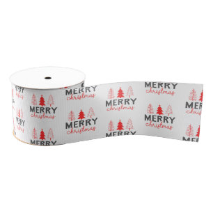 Lazo De Tela Gruesa Merry Christmas Tree Gray Red