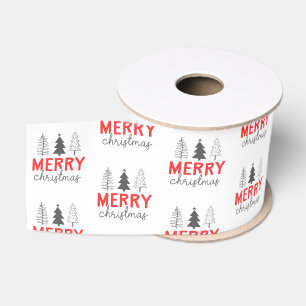 Lazo De Tela Gruesa Merry Christmas Tree Red Gray
