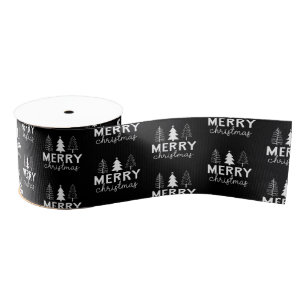 Lazo De Tela Gruesa Merry Christmas Tree White Black